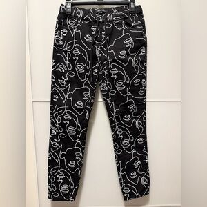 CHARLIE B Black and White Abstract Face Chinos